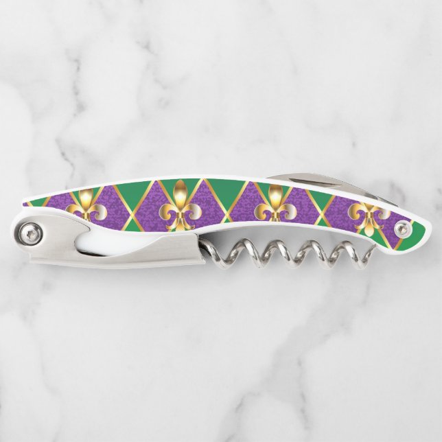 Jewelry Background Mardi Gras Waiter's Corkscrew (Front)