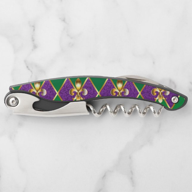 Jewelry Background Mardi Gras Waiter's Corkscrew (Front)