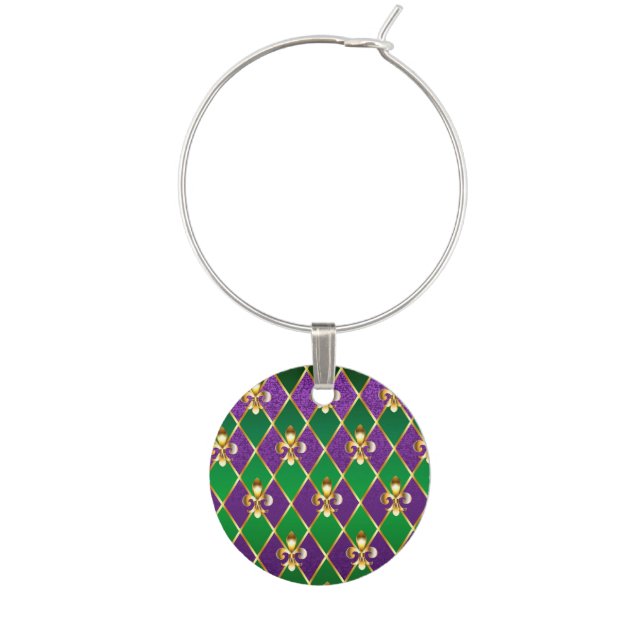 Jewelry Background Mardi Gras Wine Charm (Front)