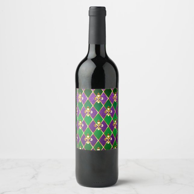 Jewelry Background Mardi Gras Wine Label (Front)