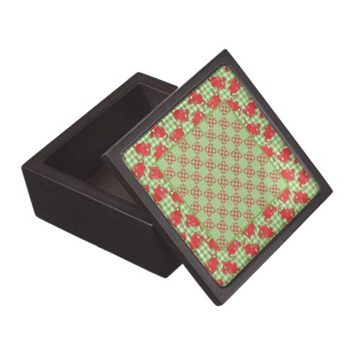 Jewelry Box Cute Red Dragon on Green Gingham Gift Box