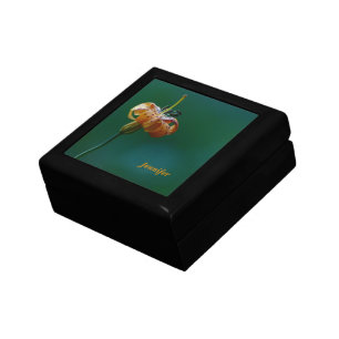 Jewelry Box, Floral Yellow Lily, Green, Name, Box