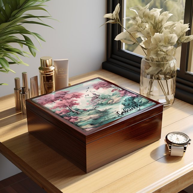 Jewelry Box, Japanese Landscape Toile Style Gift Box (Creator Uploaded)