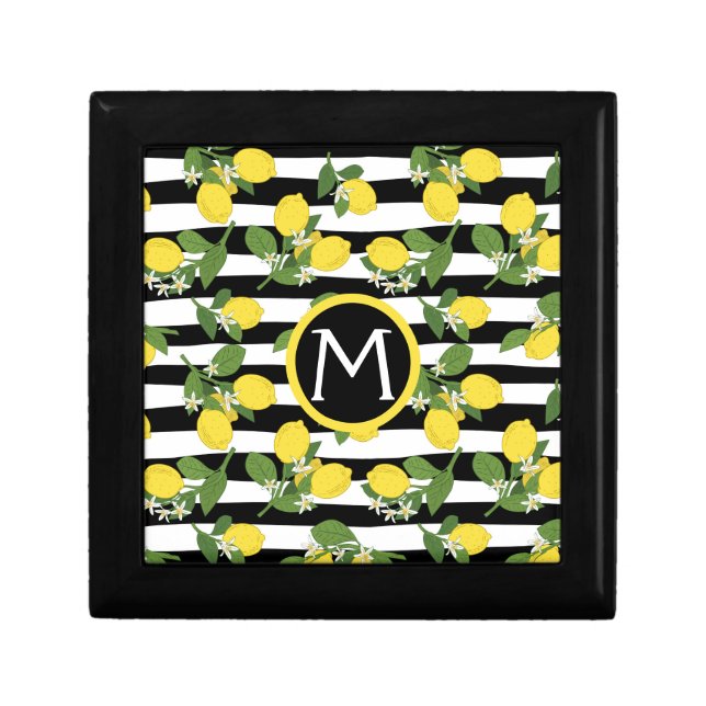 Jewelry Box - Lemon Lemons Monogram Citrus Yellow (Front)