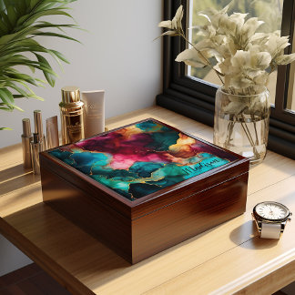Jewelry Box, Multicolor Alcohol Ink Abstract, Gift Box