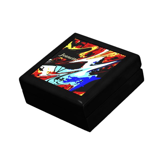 Jewelry Box, Name, Abstract Red Blue Yellow Black Gift Box (Side)