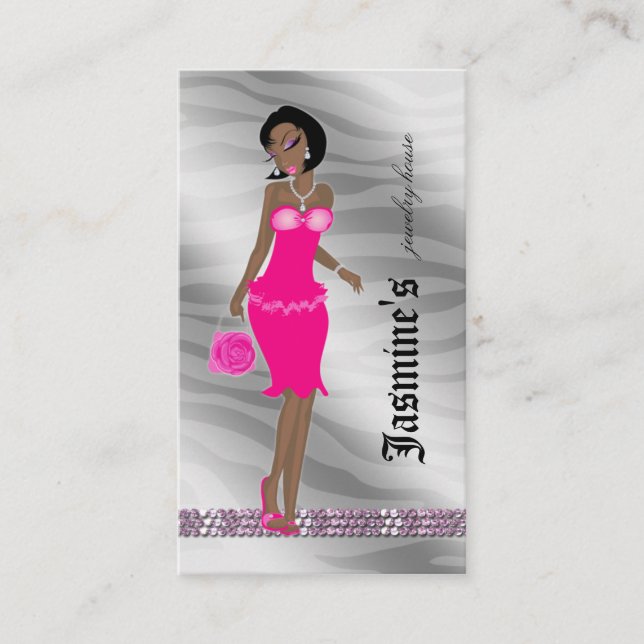 Jewelry Business Card African American Zebra SP (Front)