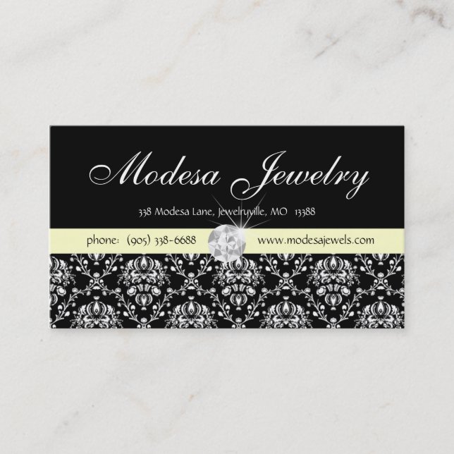 Jewelry Business Card Birthstones Damask Diamond y (Front)