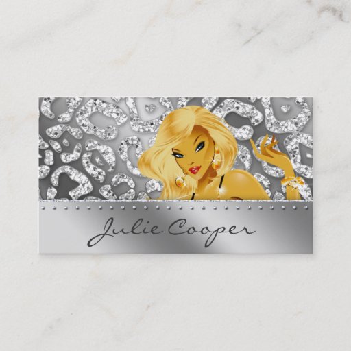 Customizable Jewelry Business Card Blonde Leopard Tanning Silve