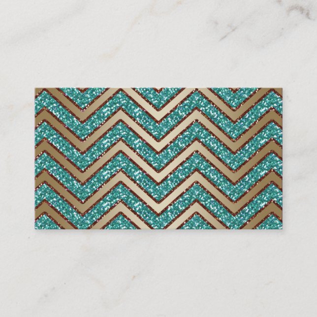 Jewelry Business Card Chevron Sparkle Gold Teal (Front)