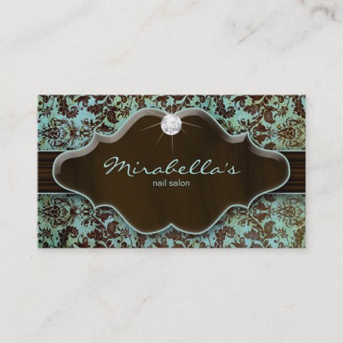 Jewelry Business Card Damask Blue Brown Diamond