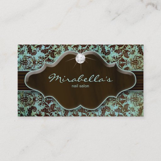 Customizable Jewelry Business Card Damask Blue Brown Diamond