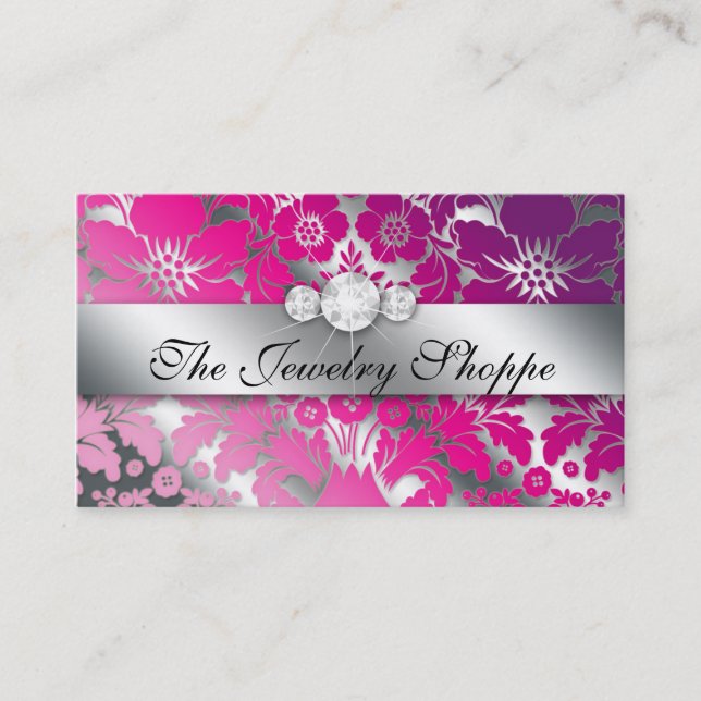 Jewelry Business Card Damask Floral Silver PP (Front)