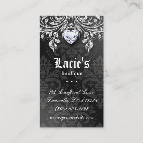 Jewelry Business Card Elegant Vintage Damask Black