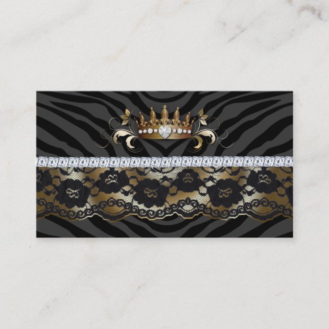 Jewelry Business Card Fashion Zebra Gold Crown (Front)