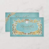 Jewelry Business Card Floral Blue Gold Frame (Front/Back)