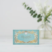 Jewelry Business Card Floral Blue Gold Frame (Standing Front)