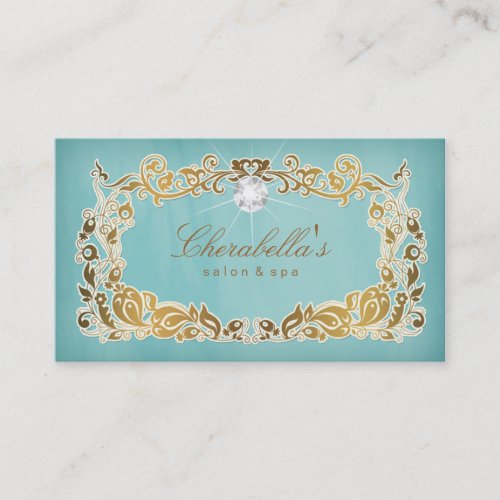Jewelry Business Card Floral Blue Gold Frame