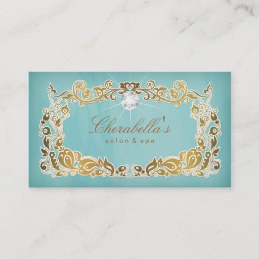 Customizable Jewelry Business Card Floral Blue Gold Frame