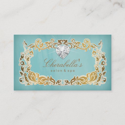 Customizable Jewelry Business Card Floral Blue Gold Frame Heart