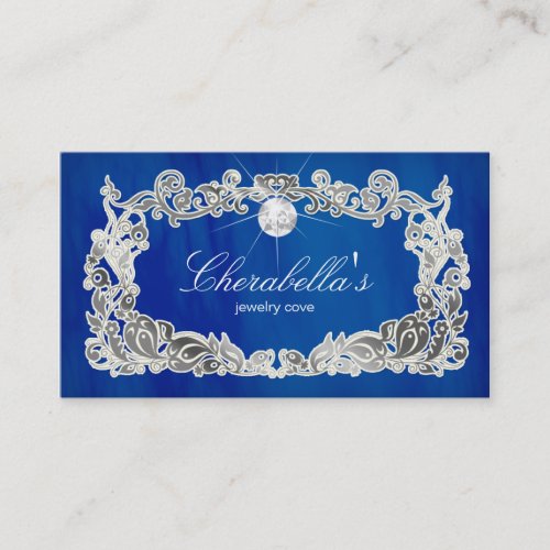 Jewelry Business Card Floral Blue Silver Diamonds