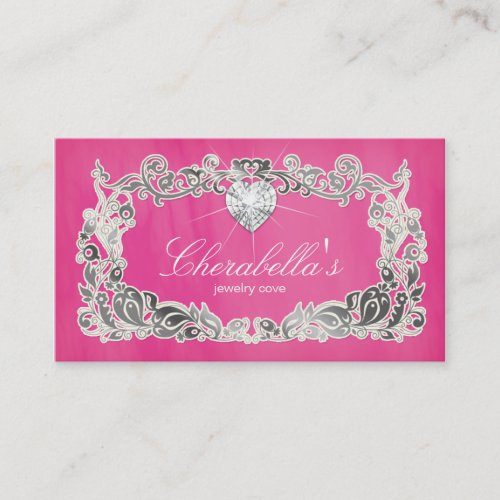 Jewelry Business Card Floral Pink Silver Heart