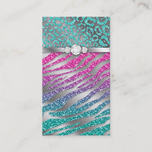 Jewelry Business Card Glitter Zebra Pink Blue