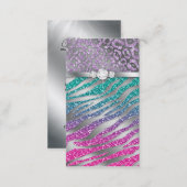 Jewelry Business Card Glitter Zebra Pink Blue (Front/Back)