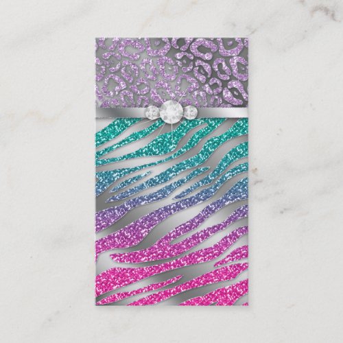 Jewelry Business Card Glitter Zebra Pink Blue