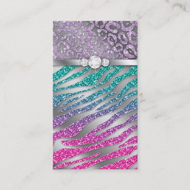 Jewelry Business Card Glitter Zebra Pink Blue (Front)