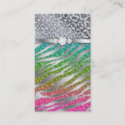 Jewelry Business Card Glitter Zebra Pink Silver
