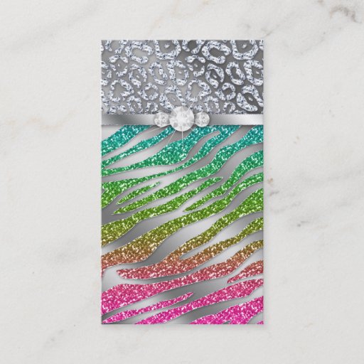 Customizable Jewelry Business Card Glitter Zebra Pink Silver