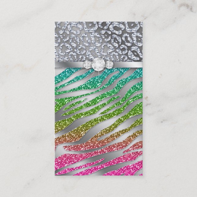 Jewelry Business Card Glitter Zebra Pink Silver (Front)