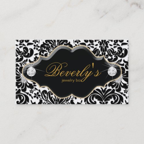Jewelry Business Card Gold Damask Diamonds