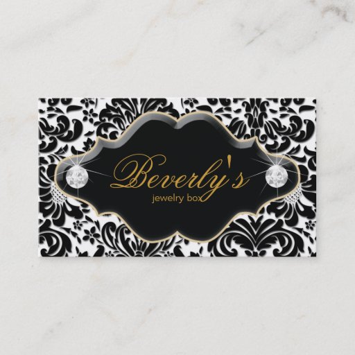 Customizable Jewelry Business Card Gold Damask Diamonds