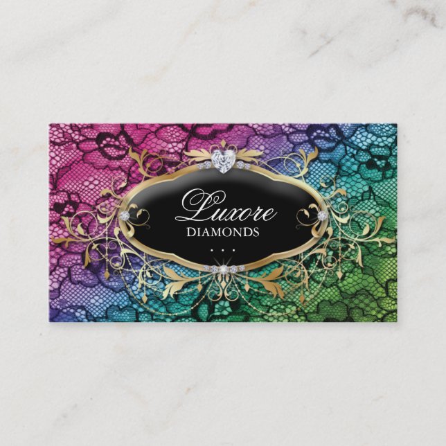 Jewelry Business Card Lace Pink Blue Heart (Front)