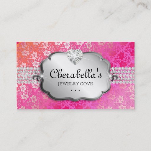 Customizable Jewelry Business Card Lace Pink Orange Heart