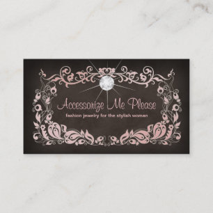 Jewelry Business Card Pink Brown Floral Frame 2