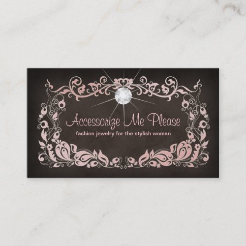 Jewelry Business Card Pink Brown Floral Frame 2
