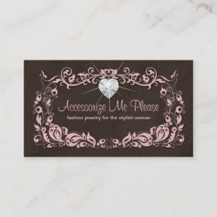 Jewelry Business Card Pink Brown Floral Heart