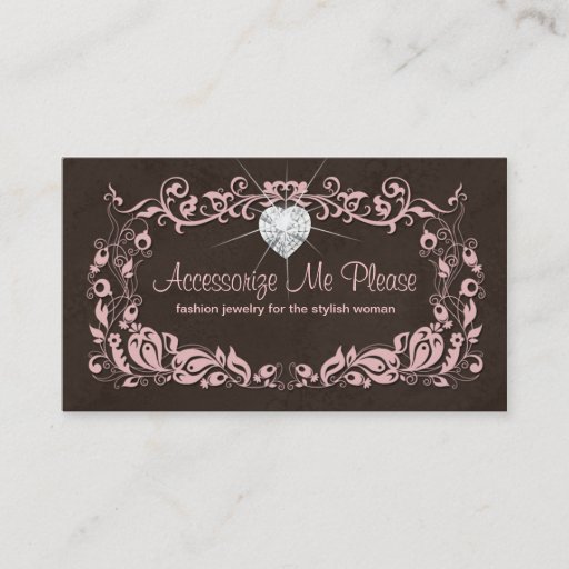 Customizable Jewelry Business Card Pink Brown Floral Heart