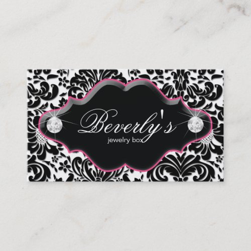 Jewelry Business Card Pink Damask Diamonds