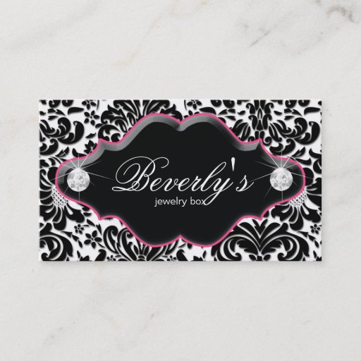 Customizable Jewelry Business Card Pink Damask Diamonds