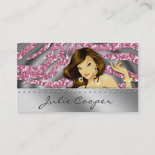 Customizable Jewelry Business Card Pink Woman Zebra Silver
