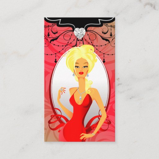 Customizable Jewelry Business Card Red Gold Heart Blonde