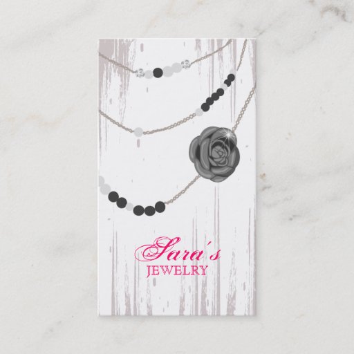 Customizable Jewelry Business Card Rose Necklace Gray Pink