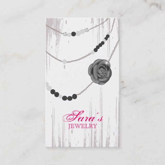Jewelry Business Card Rose Necklace Gray Pink (Front)