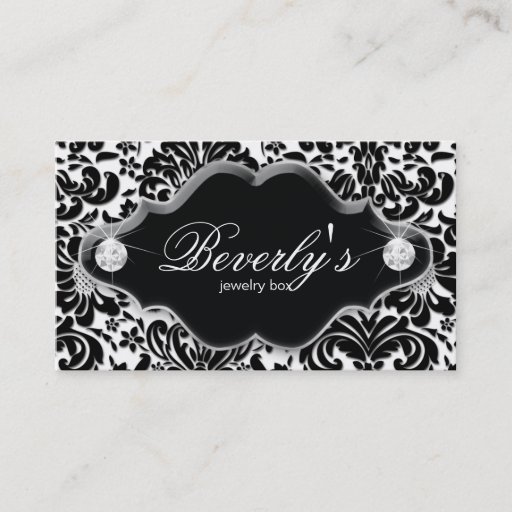Customizable Jewelry Business Card Silver Damask Diamonds