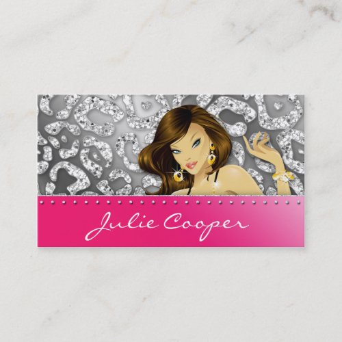 Jewelry Business Card Woman Leopard Pink Silver