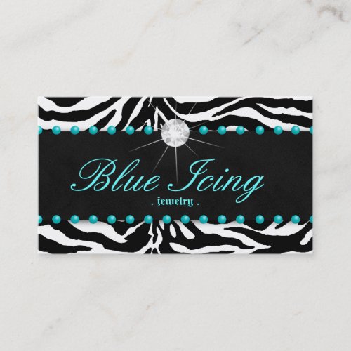 Jewelry Business Card Zebra Blue Dots Diamond